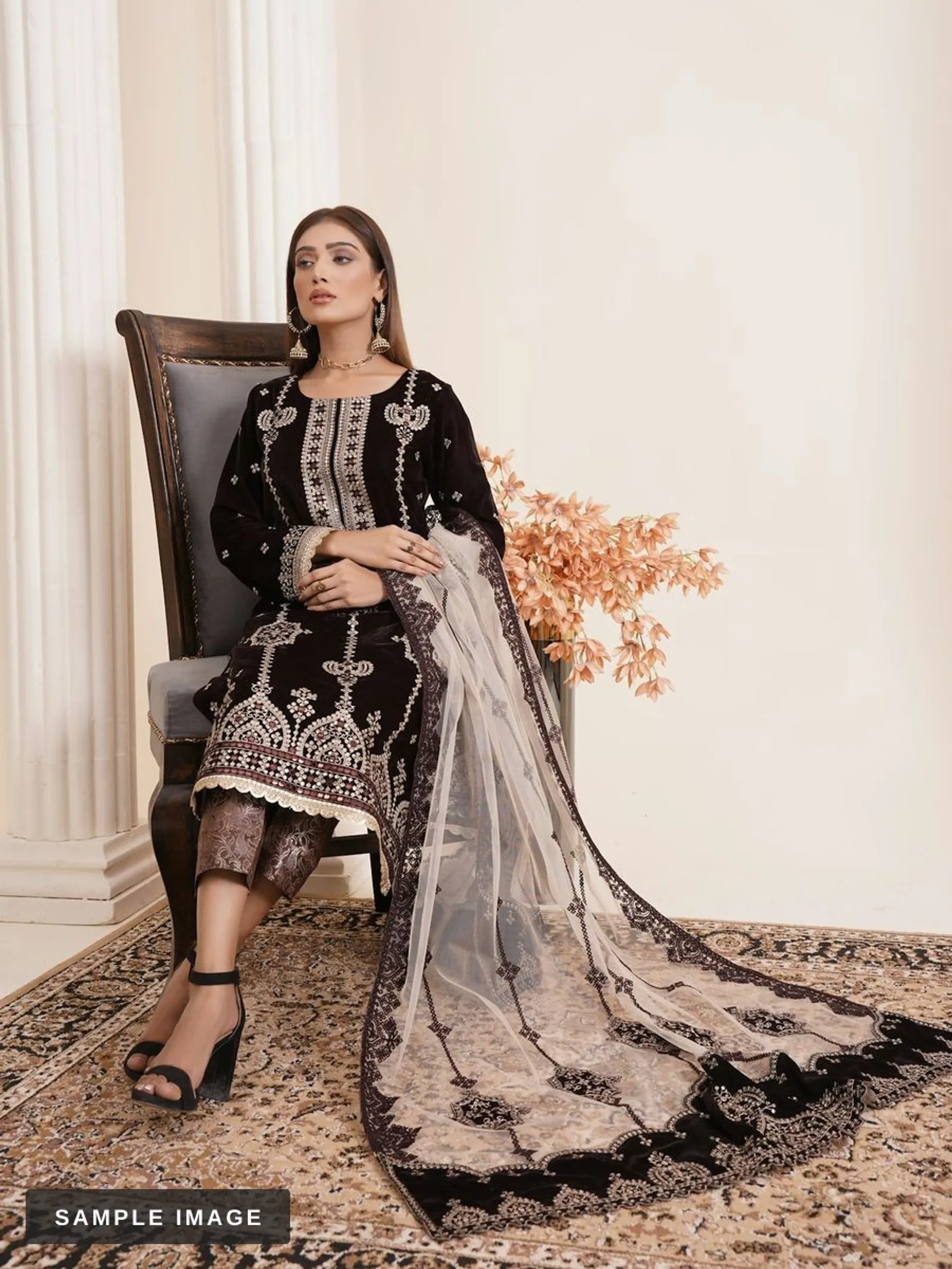 Plum Velvet Shawl Suit